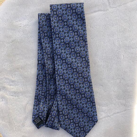 Blue & grey geometric design handmade silk tie by Pronto Uomo - Picture 2 of 5